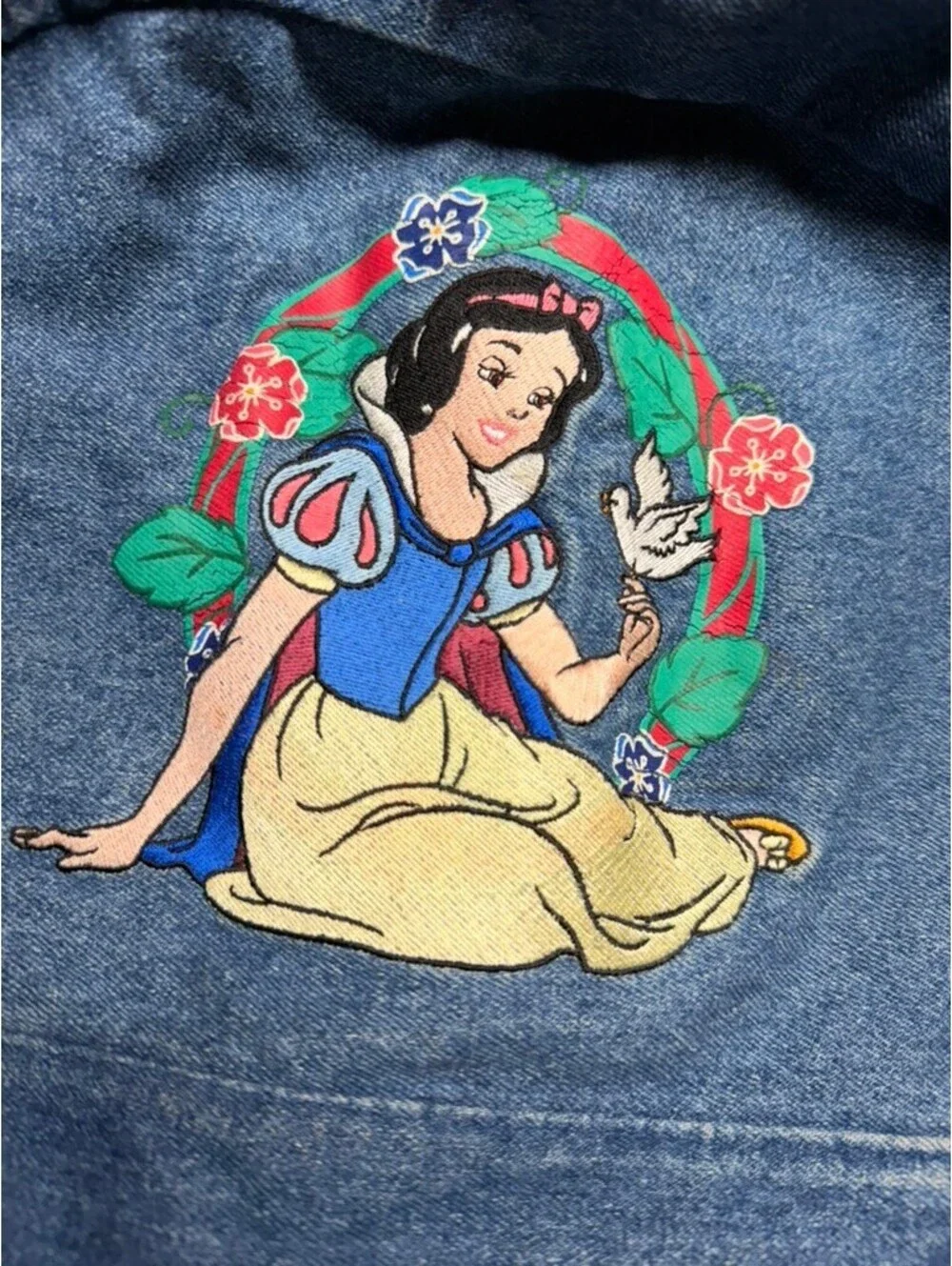 Vintage Disney Classics Snow White Denim Backpack Floral Print School Bag 90s